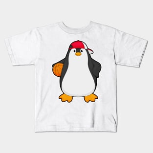 Penguin as Basketball player with Basketball ball Kids T-Shirt